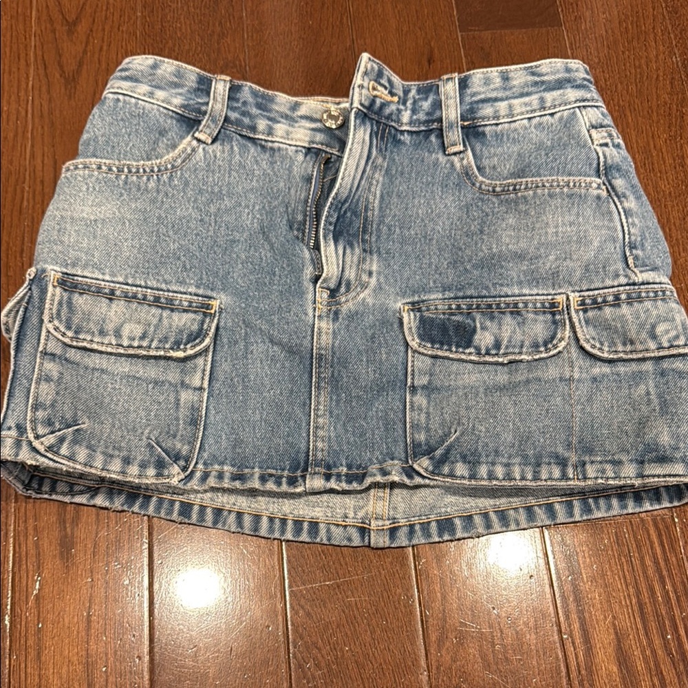 Denim Mini Skirt with Pockets